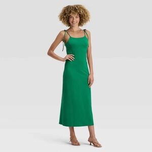 Green Tie Open‎ Back Spaghetti Strap Dress
